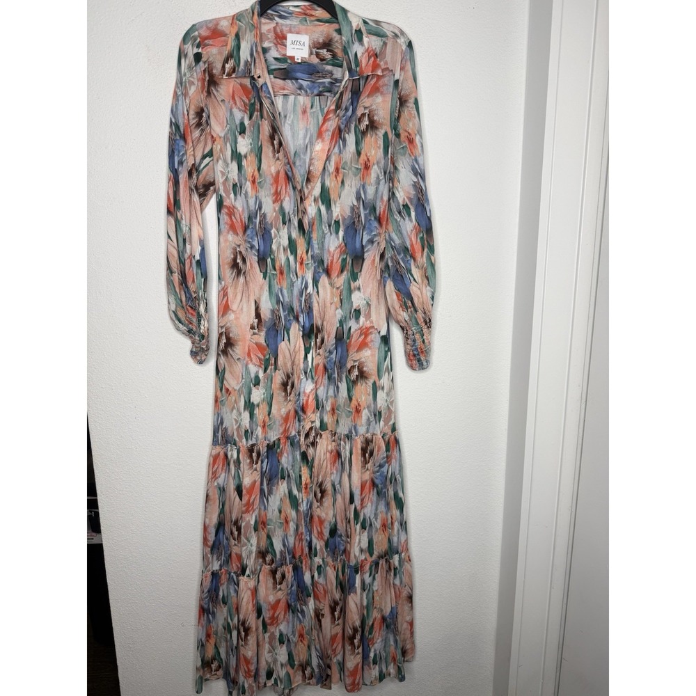 Misa Esmee Eden Floral Print Tiered Long Sleeve Maxi Dress Size: Med Resort - Picture 4 of 15
